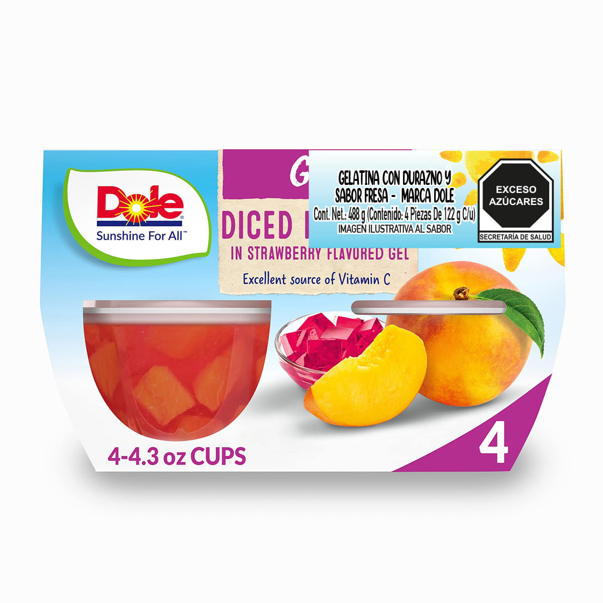 Gelatina Dole Fresa Durazno Frutas 4 Piezas