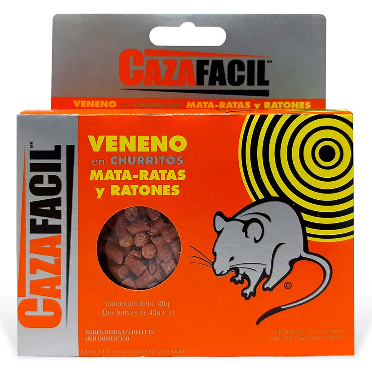 Veneno para Ratas y Ratones Caza Facil Churritos Pellets 2 Bolsas de 40g
