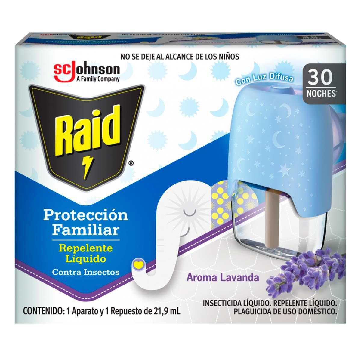 Insecticida Líquido Raid Protección Familiar Contra Insectos Aparato y Repuesto de 21.9ml