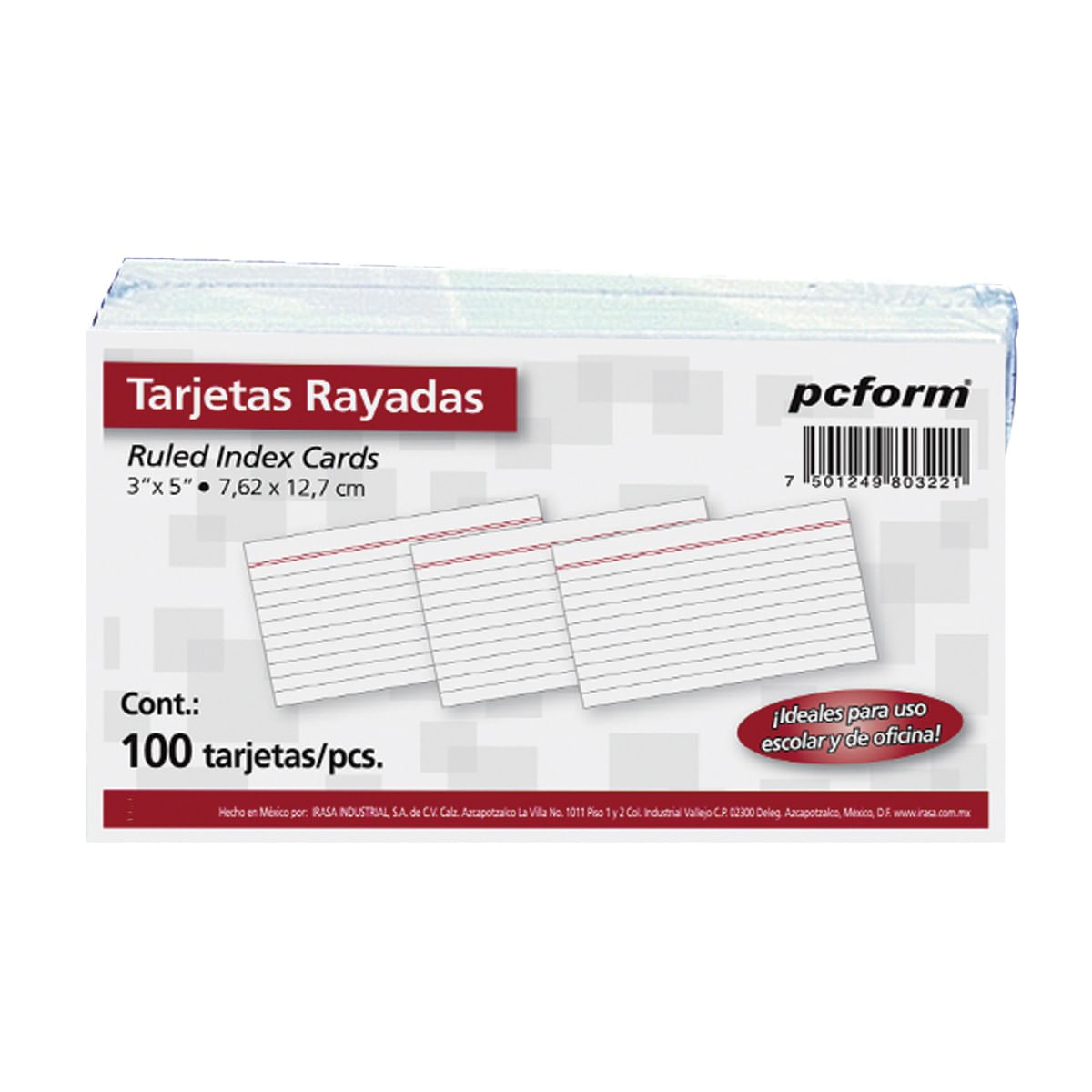 Tarjetas Pcform Rayadas 100 Pz 3X5.