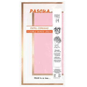 Papel Coreano Pascua Rosa Bebe C/Doble Borde Dorado PQ10