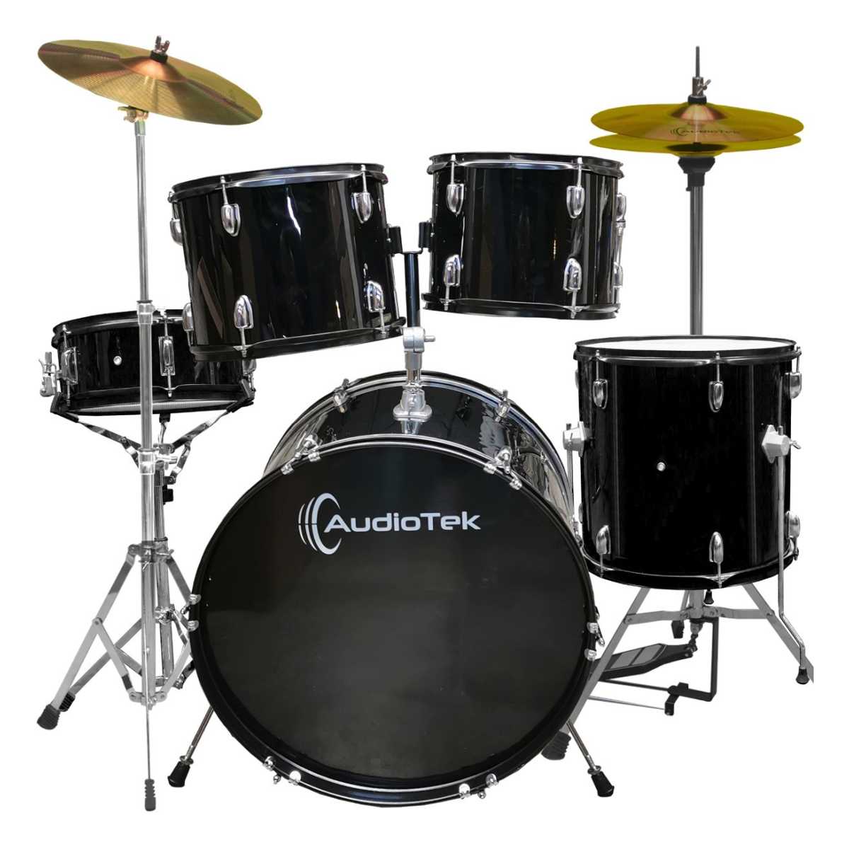 Batería Musical Acústica 5 Piezas 22 Tambor Baquetas Color Negro